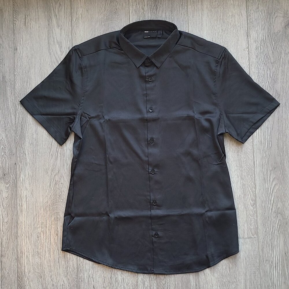 ASOS Design skinny satin shirt in black, size L NWOT